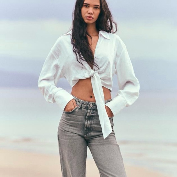 NWT Zara Buckled Linen Shirt - Picture 2 of 3